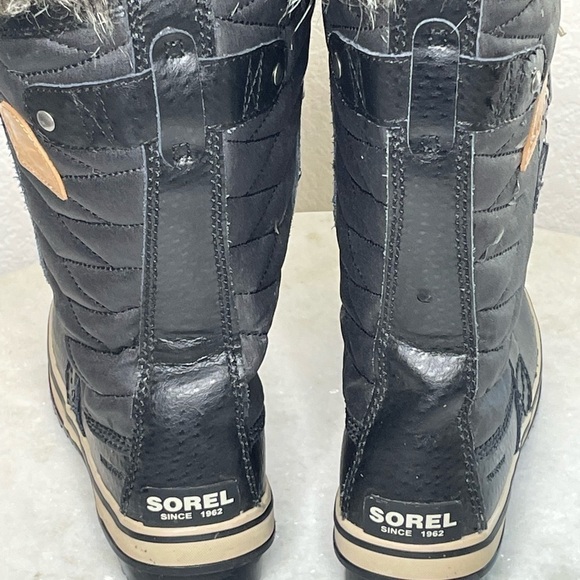SOREL boots leather fur lined Tofino II waterproof sz 6 EU 37 black canv… - Picture 5 of 11